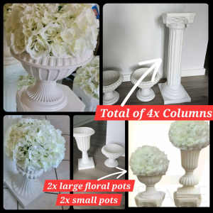 Floral Vases Pots (4x) and 4x columns for Sale