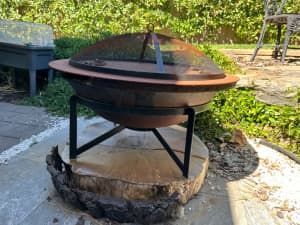 Fire pit with grill plate and stand