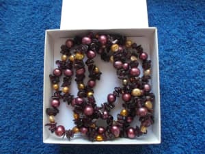 NEW 90cm necklace orange purple freshwater pearls garnets FREEPOST
