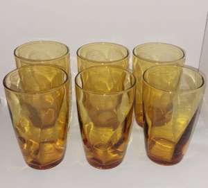 Six Vintage Amber Glasses.