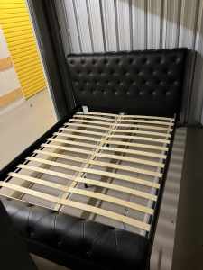 Leather look queen bed frame delivery available