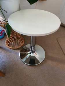 Table, white, solid, stainless steel pedestal 