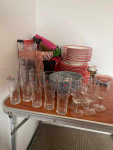 Assorted plates, glasses bowls