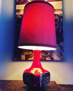 Retro Red Ellis 1970s Ceramic Table Lamp