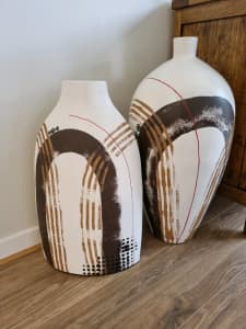 2 piece large ceramic floor vase set - earthy tones