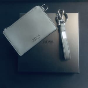 HUGO BOSS GIFT-BOXED CARD PURSE AND KEY RING IN FAUX LEATHER
