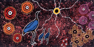 Beautiful aboriginal painting on canvas "Emu Country COA