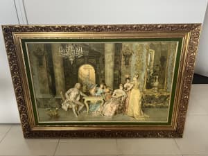 Victorian Era ballroom picture in gold scallop frame