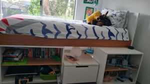 Childrens Bed with book case×2 and toy box, including mattress