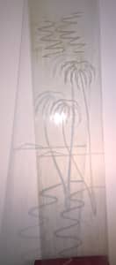 1950s PALM TREE & SUNSET vintage ETCHED GLASS PANEL - IMPERFECT