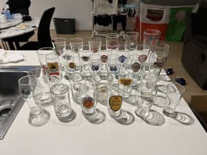 BEAUTIFUL VINTAGE BEER GLASS COLLECTION X 58 GLASSES AND 7 STEINS