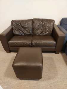 Two seater Leather sofa with Ottoman