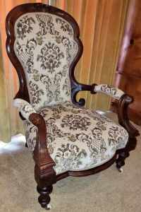 Antique Victorian Carved Walnut and Embroidered Velvet Arm Chair 
