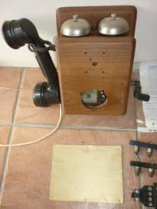 2 Old Antique Vintage Wall Phone, Wooden Body Magneto Telephones