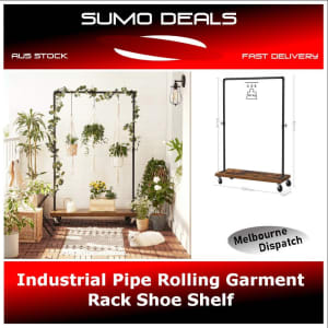 Industrial Pipe Rolling Garment Rack Shoe Shelf
