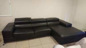 Two Seater Black Leather Sofa with Lounge