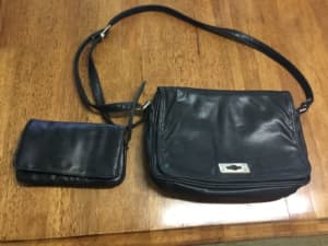 Woman’s Black Leather Shoulder Bag and Purse