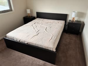 Queensize Size Bed, Mattress, and Bedside Tables for Sale - $400AUD