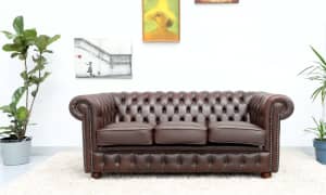 FREE DELIVERY-Genuine Leather CHESTERFIELD 3 Seater SOFA