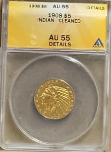 1908 USA $5 Indian Gold Half Eagle Coin Australia Dollar AU Bullion 
