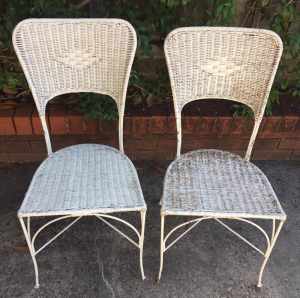 Wicker Cane & Wrought Iron cafe chairs x 2