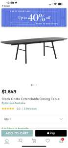 Black Gosta Extendable dining table - retails for $1649