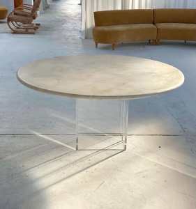 Custom Round Travertine & Lucite Dining Table