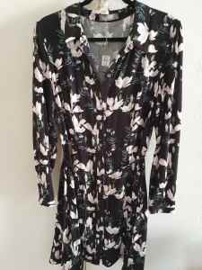 Oasis black floral shirt dress BNWT 16 small fit suit sz 14