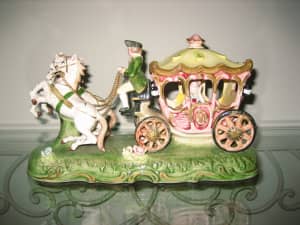 Beautiful Vintage Himark Japan Ceramic Horse and Carriage.