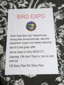 Bird sale Saturday 13th April 