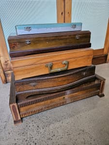 Antique timber cutlery boxes $20 - $50 each