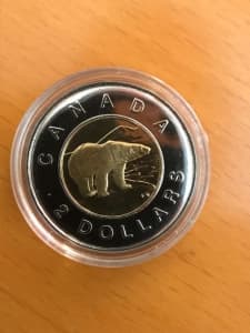 Canadian $2 silver 2000 Polar Bear coin and stamps