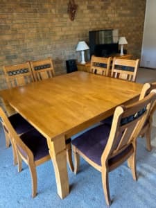 Solid Timber Square Dining Table & 8 Chairs