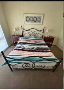 Queen size iron bed with mattress and base
