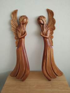 Pair hand carved European angels 