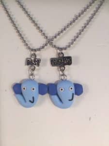 BEST/FRIEND SILVER PLATED NECKLACES BLUE ELEPHANT SMILING - NEW