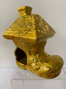 Gold Novelty Shoe House Tea Light Candle Lantern Holder - As New
