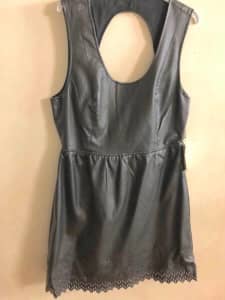 New with tag Billabong Black leather dress Sz 10 open back top button