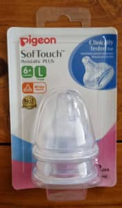 2 pack Pigeon Softouch L Large 6m Baby Bottle Teats Wide Neck
