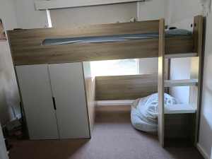 Loft bed with wardrobe and desk 