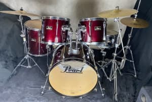 Pearl Export 5pce wine red drum kit/cymbals/stool