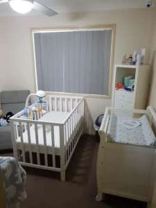 White Wooden Cot and Sprung Inner Cot Matteress 