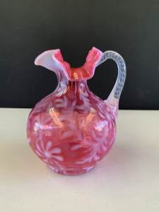 Vintage Pink Glass Jug 17cm High. Perfect condition.