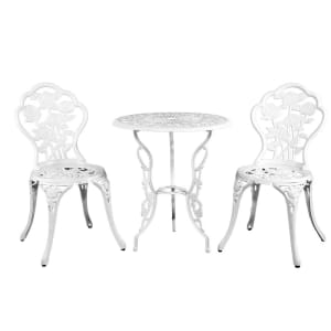 Gardeon Outdoor Furniture Chairs Table 3pc Aluminium Bistro - White
