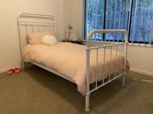Sold: pending pick up White powdered coated steel single bed