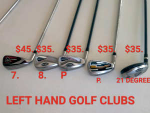Left hand golf clubs $35 each pick up North Beach