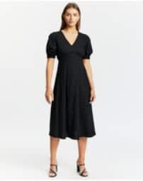 Womens Atmos&here black linen midi dress with cut out back size 8 NEW