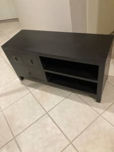 Black TV Unit  3 drawers, 2 shelves.  $45