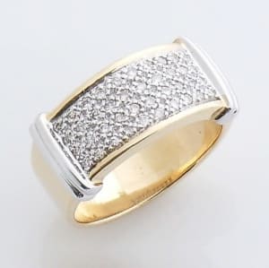 Brand New Solid 18ct 750 Yellow & White Gold Diamond Pave Set Ring
