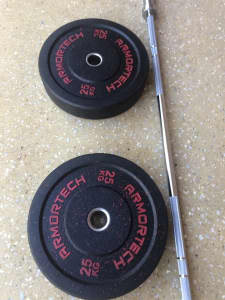 Olympic barbell and bumper plates weights gym equipment NEW